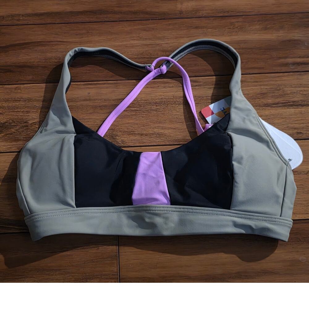 NWT prAna Tulum green black color block bikini swim top - XS